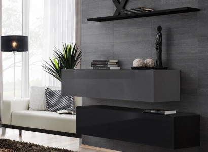 Wohnwand Wohnzimmer Schrankwand Modern Schwarz Holz Schrank Wand Regal